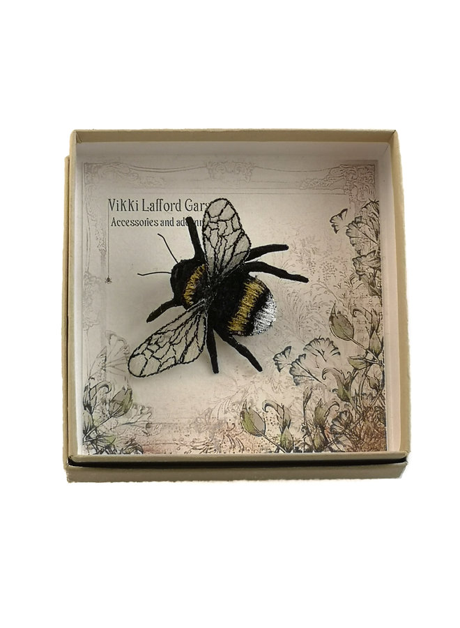 White tailed bumble Bee Embroidered boxed Brooch 056