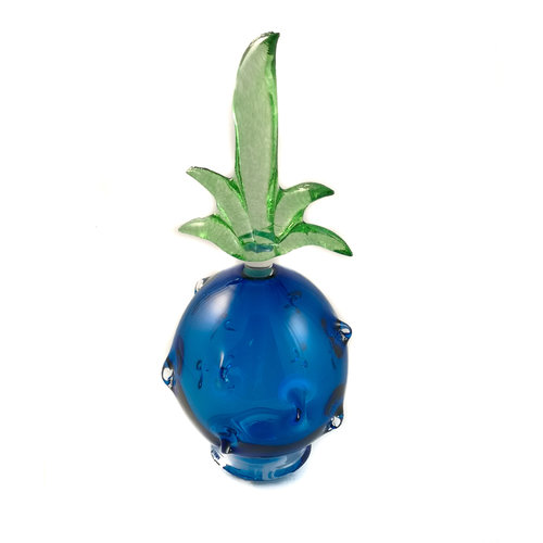Bob Crooks Pineapple blue with green stopper scent bottle 035 Bob Crooks Pineapple blue with green stopper scent bottle 035