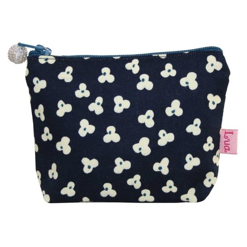 LUA Mini cremallera monedero algodón trébol azul marino 116 LUA Mini cremallera monedero algodón trébol azul marino 116