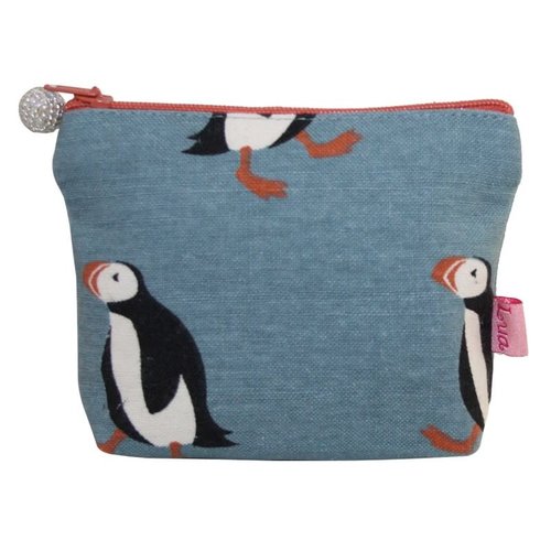 LUA Mini zip coin purse cotton puffins blue 114 LUA Mini zip coin purse cotton puffins blue 114