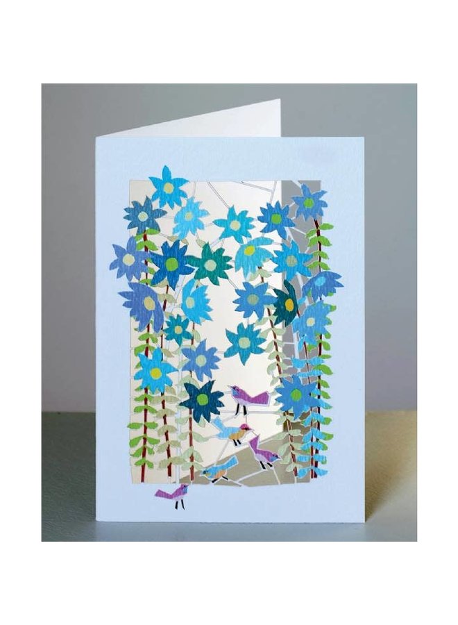 Birds and blue flowers  Lazer cut card