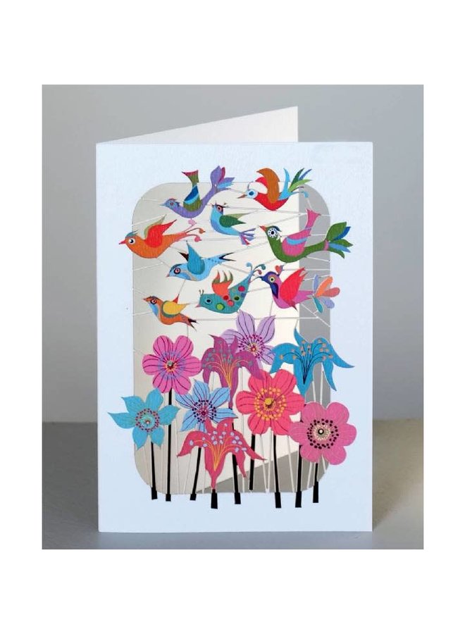 Birds Flying over flowers Lazer cut card