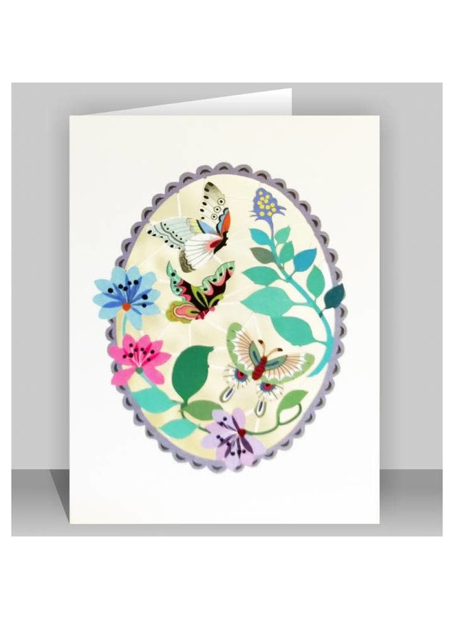 Schmetterlinge in Purpurroter ovaler Lazer-Schnittkarte