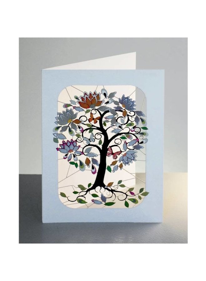 Exotic flowering tree curly stems Laser cut card