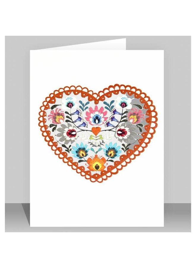 Folk art heart Laser cut card