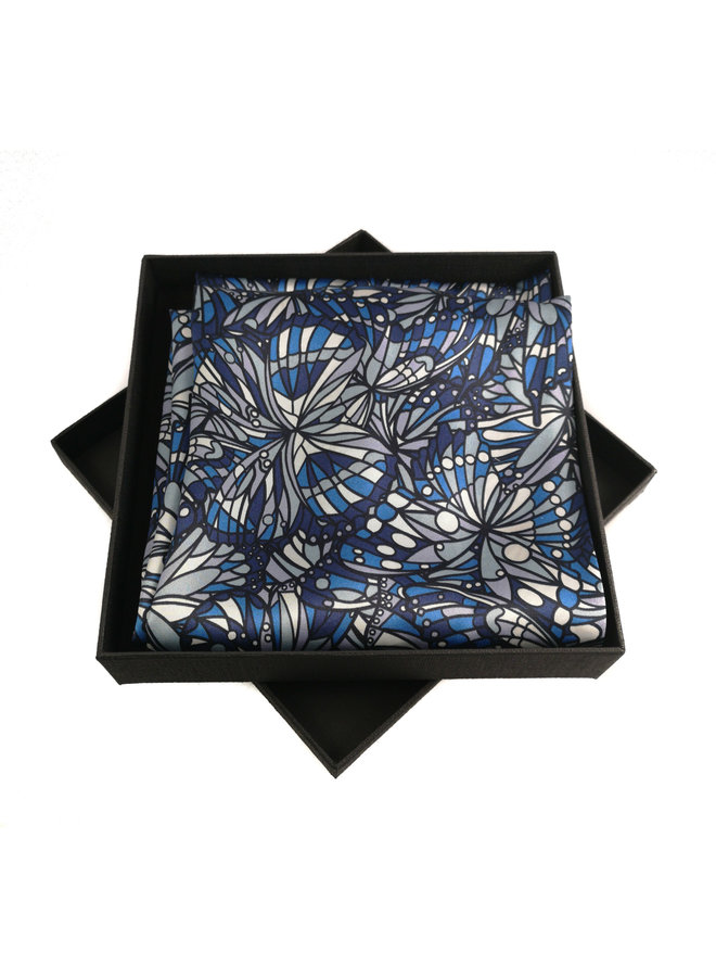 Blue Jewel  Satin and Silk Scarf  with magnetic clasp Boxed
