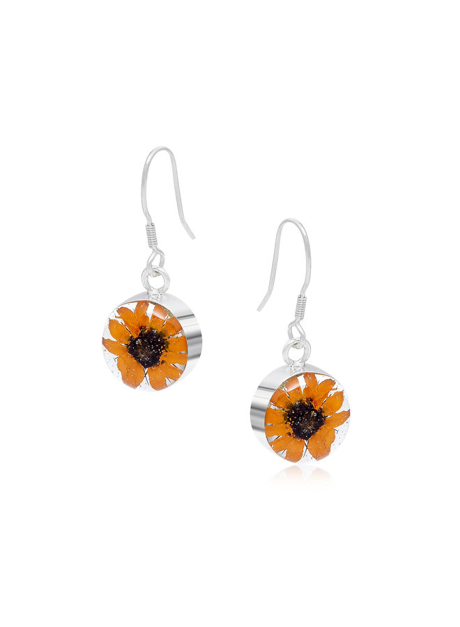 Sunflower round drop earrings silver 116