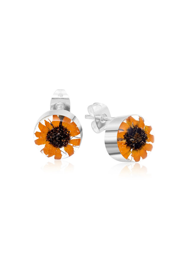 Aretes redondos girasol plata 115