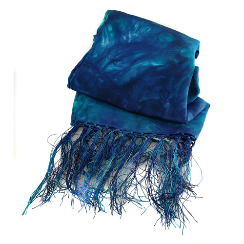 Lady Crow Silks Ocean Crepe de Chine Seiden-Fransenschal Boxed 91 Lady Crow Silks Ocean Crepe de Chine Seiden-Fransenschal Boxed 91
