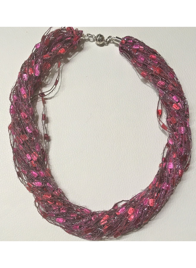 Sparkle Fibre Necklace Raspberry  14