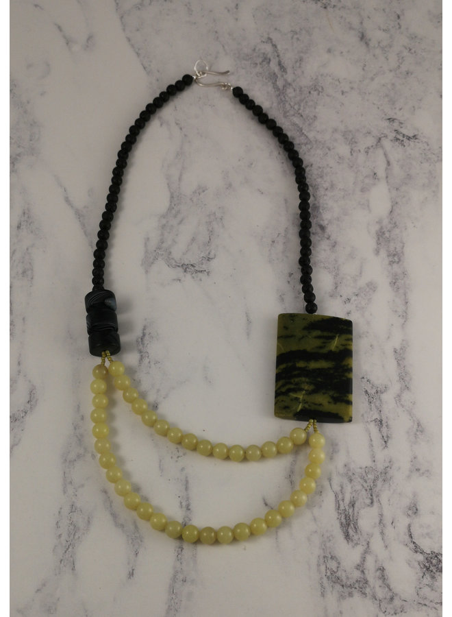Green Turquoise slab with jade  Necklace 86