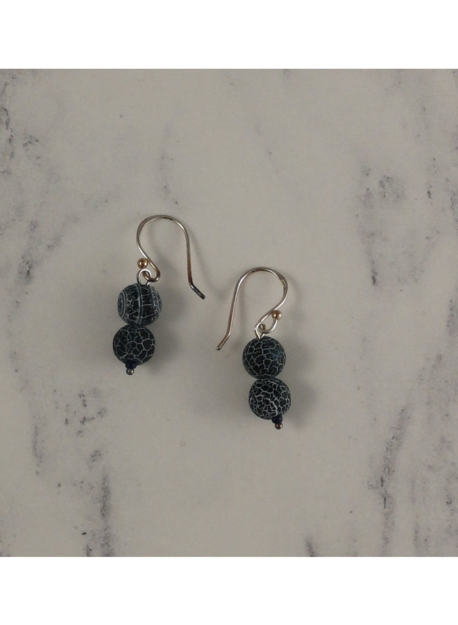 Navy crackle agate  drop earrings 95