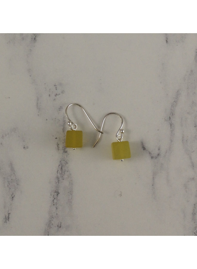 Olive jade cube drop earrings 91