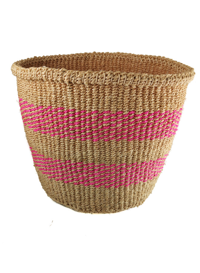 Fine weave pink  stripe medium Sisal  baskekt 32