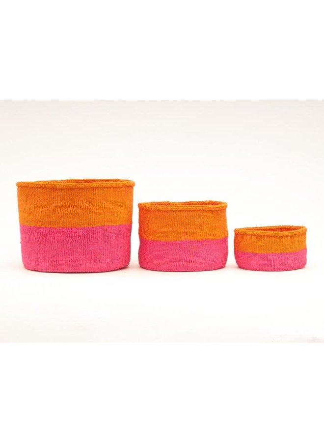 Cesta mediana Kali Floro Naranja y Sisal Rosa 12