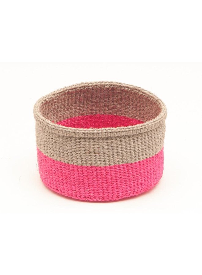 Cesta mediana Galleta Maliza y sisal Rosa Florescente 03