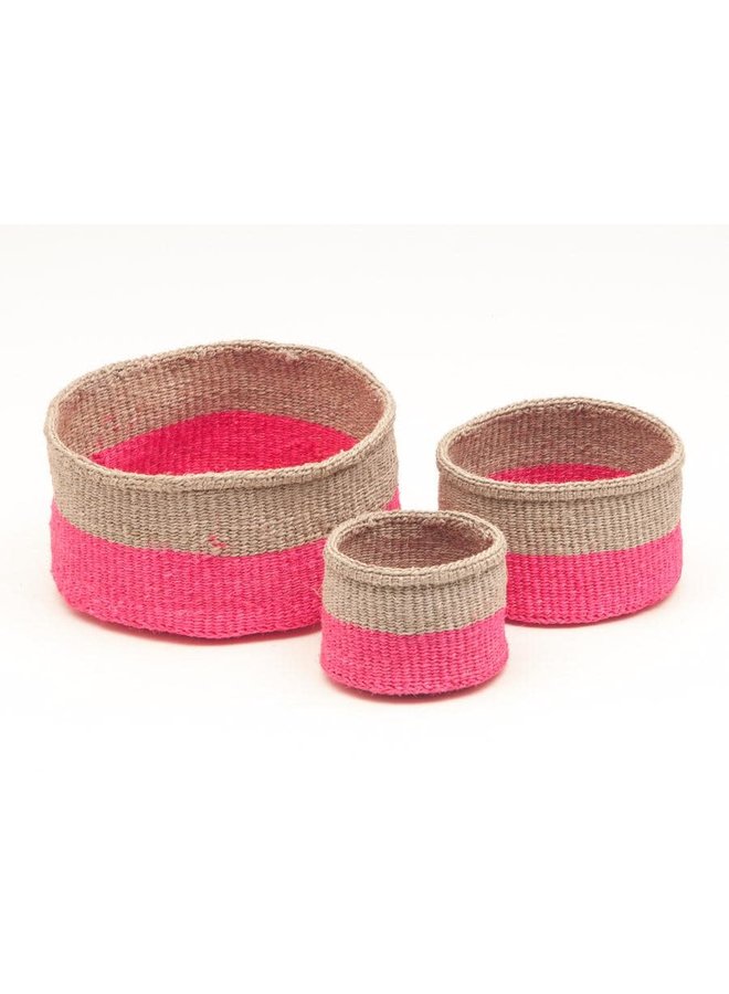 Cesta mediana Galleta Maliza y sisal Rosa Florescente 03