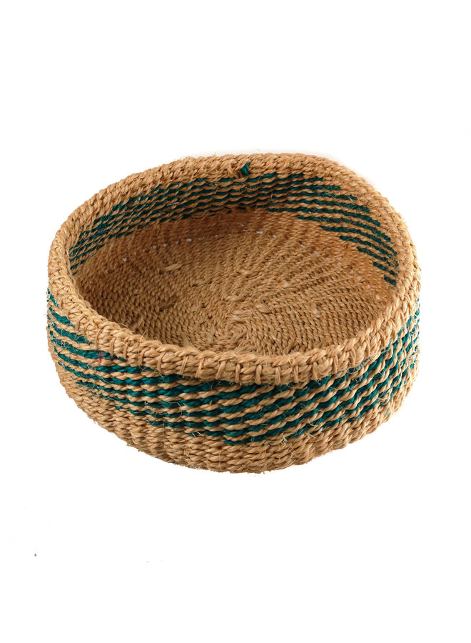 Simba  Green stripe grass hand woven  basket 18