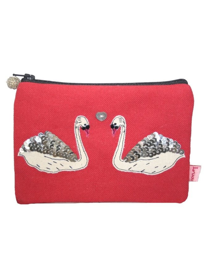 Swans sequined appliqued zip purse hot coral 144