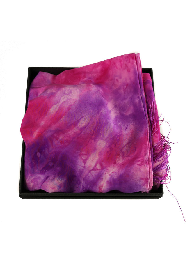 Fuchsia Crepe de Chine silk fringed scarf  Boxed 94