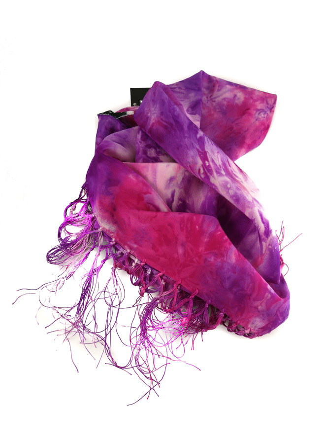 Fuchsia Crepe de Chine silk fringed scarf Boxed 94