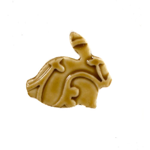 Pretender To The Throne Bunny Ochre stamped small Ceramic Brooch 048 Pretender To The Throne Bunny Ochre stamped small Ceramic Brooch 048