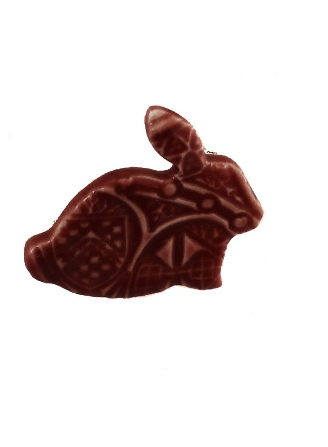 Bunny small crimson stamped ceramic brooch  082