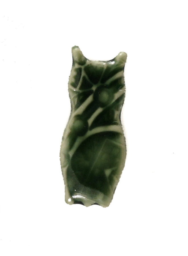 Owl green small stamped ceramic brooch  094