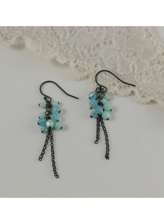 Cluster chain aqua and mint  drop earrings 10