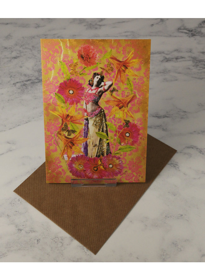 Fuchsia Dancer Vintage Glitter Card