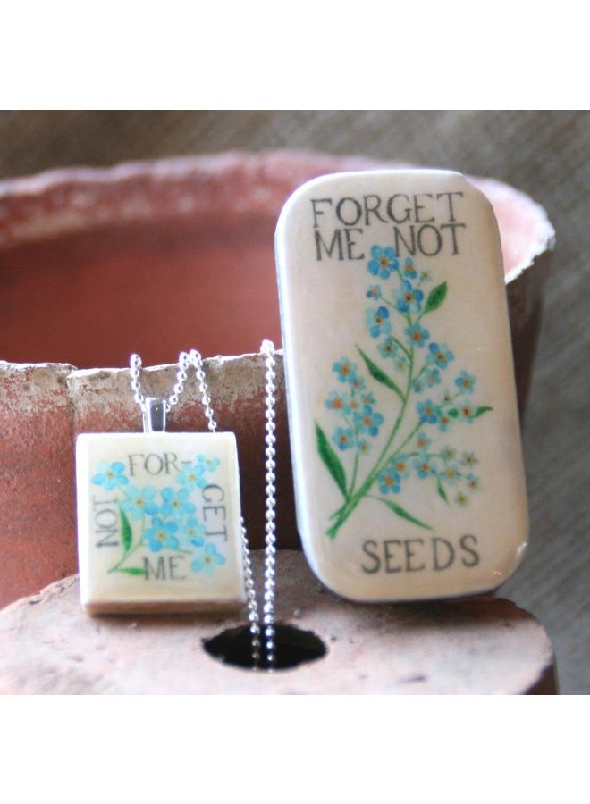 Forget me Not Scrabble Y Tile Pendant and Tiny Tin 07