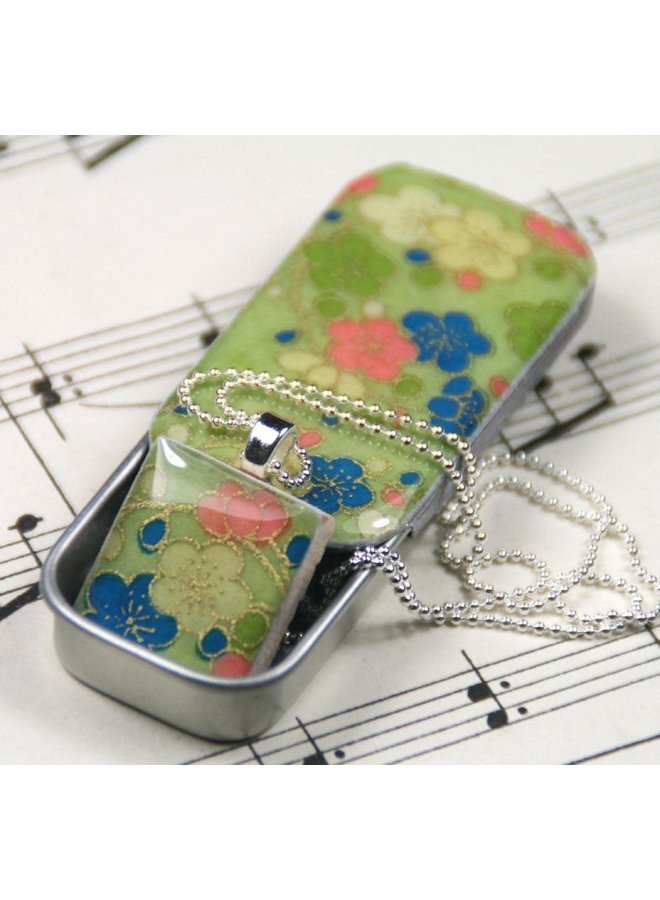 Posy Green Scrabble A Tile Pendant and  Tiny Tin 16