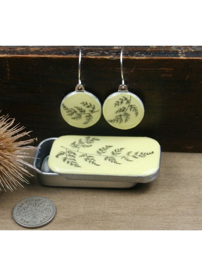 Fern Sixpence Earrings in Tiny Tin 25