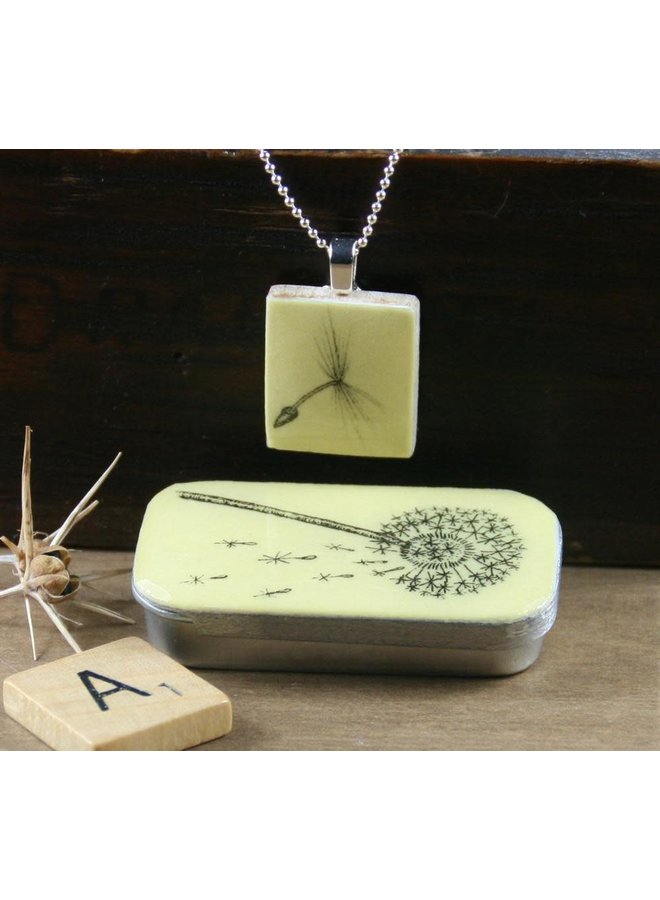 Dandelion Scrabble E Tile Pendant and Tin 07