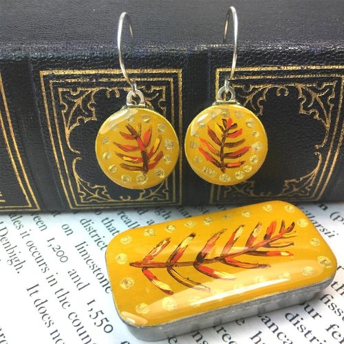 Leigh Shepherd Designs Forest mustard sixpence earrings in Tiny Tin 39 Leigh Shepherd Designs Forest mustard sixpence earrings in Tiny Tin 39