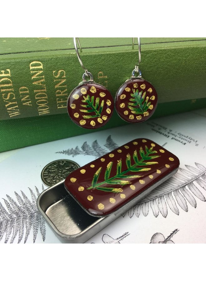 Woodland Burgundy sixpence earrings in Tiny Tin 42