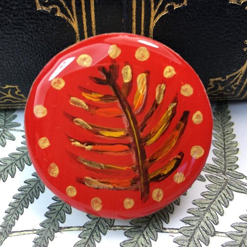 Leigh Shepherd Designs Woodland Red Draughts Piece Brooch on card 60 Leigh Shepherd Designs Woodland Red Draughts Piece Brooch on card 60