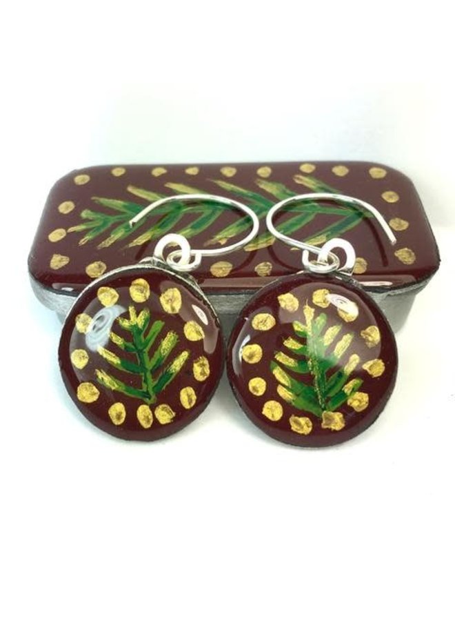 Woodland Burgundy sixpence earrings in Tiny Tin 42