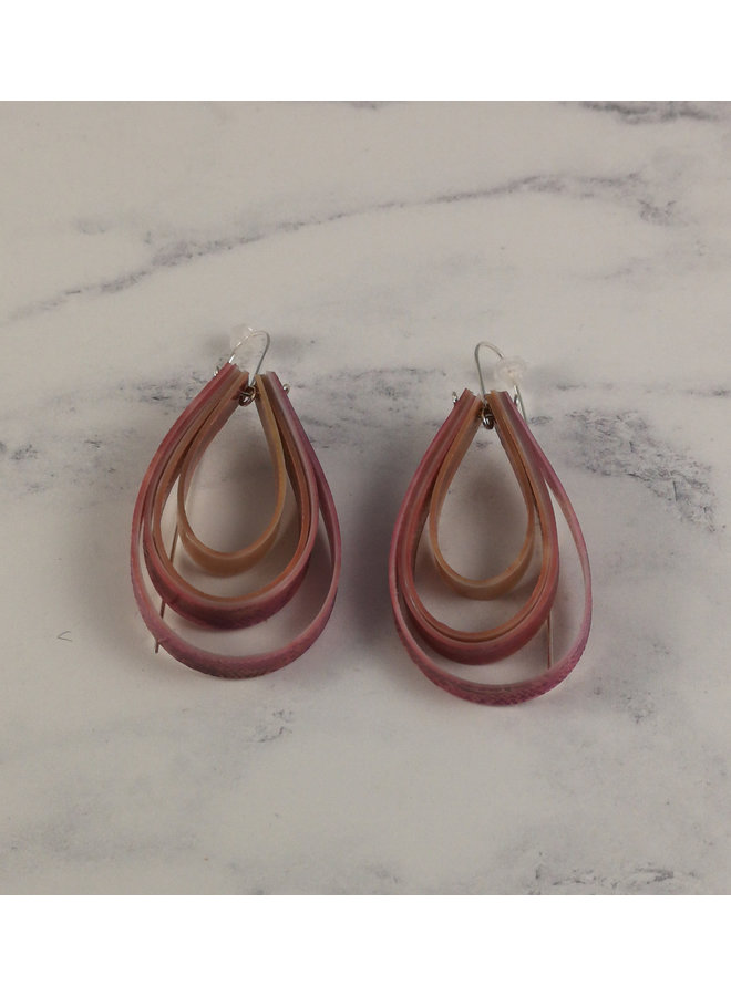 Layered teardrop  long hook dusky pink earrings 64