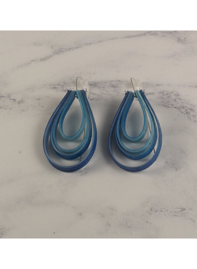 Layered teardrop long hook blue earrings 66