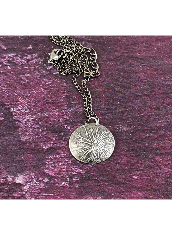 Dandelion metal dark dome  pendant 37