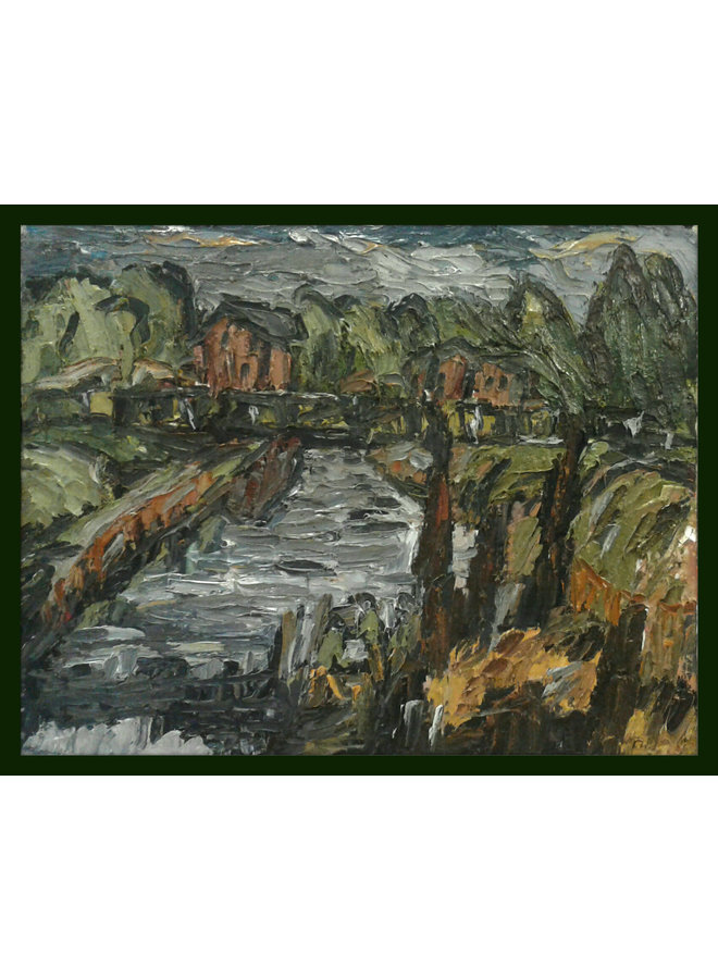 Elland Canal Bridge with cottages  oil 014