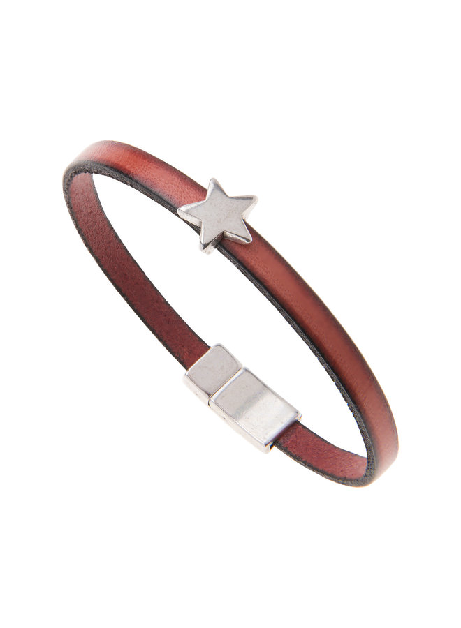 Red Faux Leather Star charm Bracelet