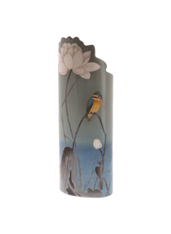 Kingfisher on Perch Silhouette Art Vase by Koson 042