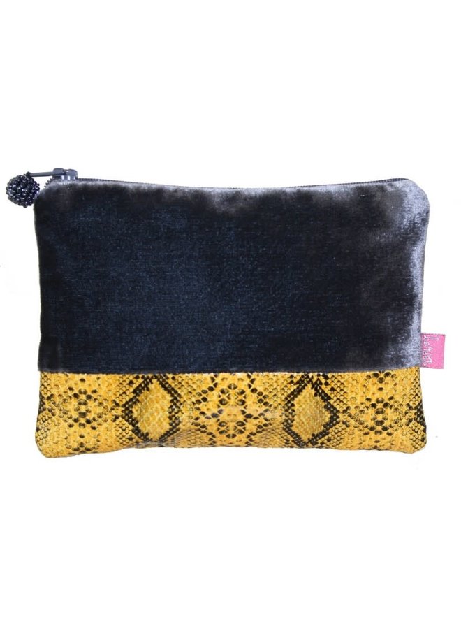 Snakeskin  Faux Yellow Banded  and Grey Velvet purse  186