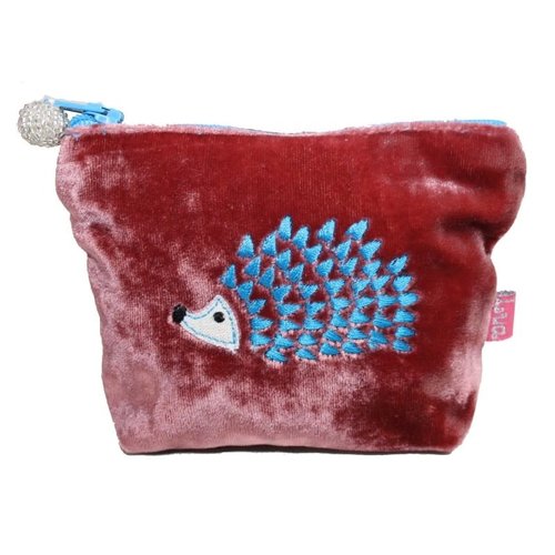 LUA Mini monedero de terciopelo bordado erizo Palisandro 205 LUA Mini monedero de terciopelo bordado erizo Palisandro 205