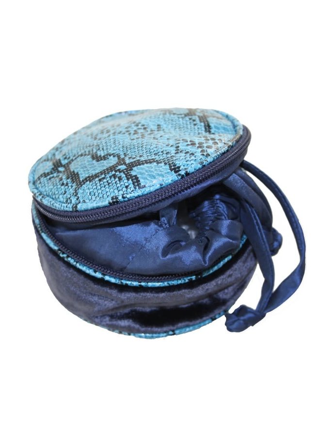 Snakeskin Velvet Round Jewellery Purse Black 231