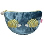 Hedgehog Embroidered Velvet Curved purse Petrol Blue 229