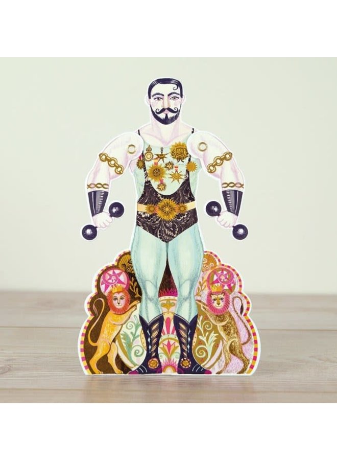 Strong Man. Die cut fan dancer, moving arms by Saraoh Young