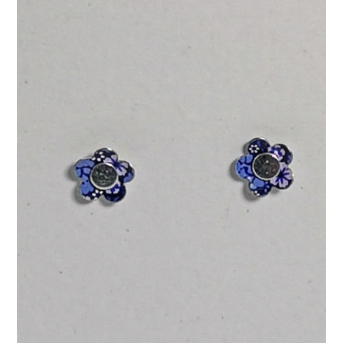 The Tinsmith Pendientes pequeños de estaño con flores azules y plata 19 The Tinsmith Pendientes pequeños de estaño con flores azules y plata 19